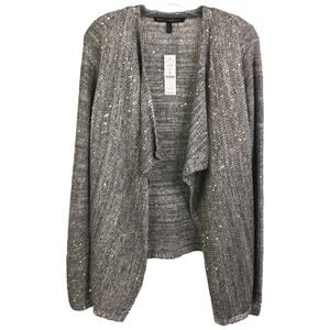 White House Black Market Womens Cardigan Gray Sparkle Coverup Drape Front XS NWT